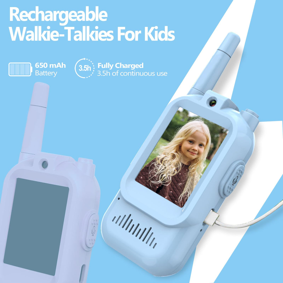 Syutinn video walkie talkies 2-pack side view with simple controls