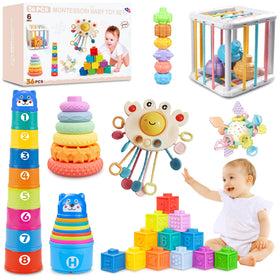 SYUUKH 6-in-1 Montessori baby toys blocks promote tactile color learning.