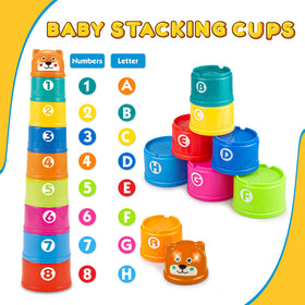 SYUUKH 9 stacking cups aid counting, sorting, and hand-eye coordination.