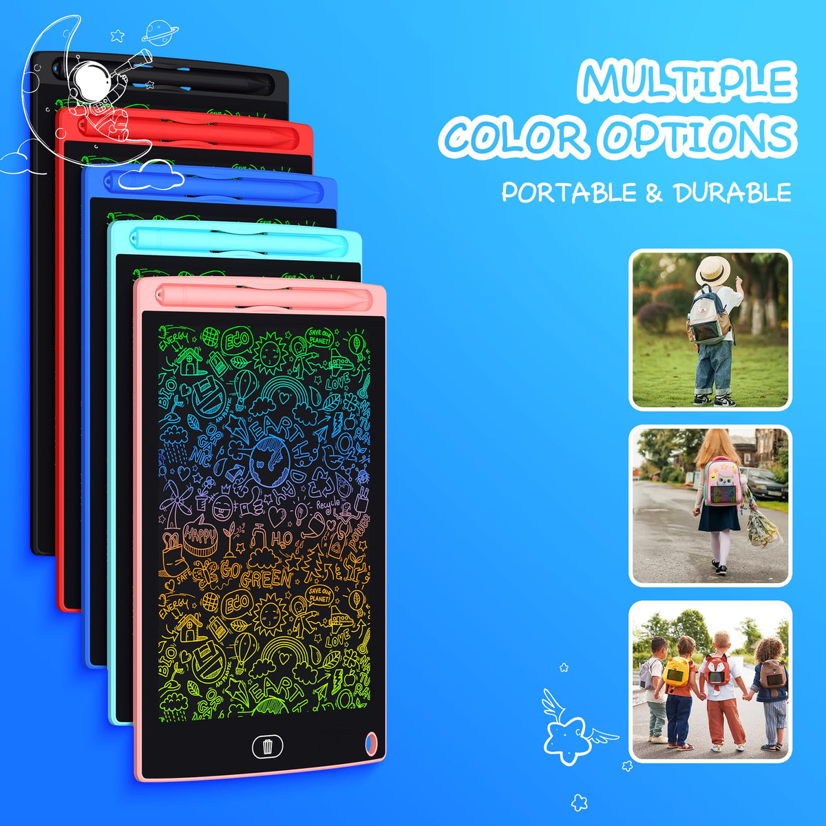 Szhsk LCD writing tablet 10-pack side view with slim, portable design for travel