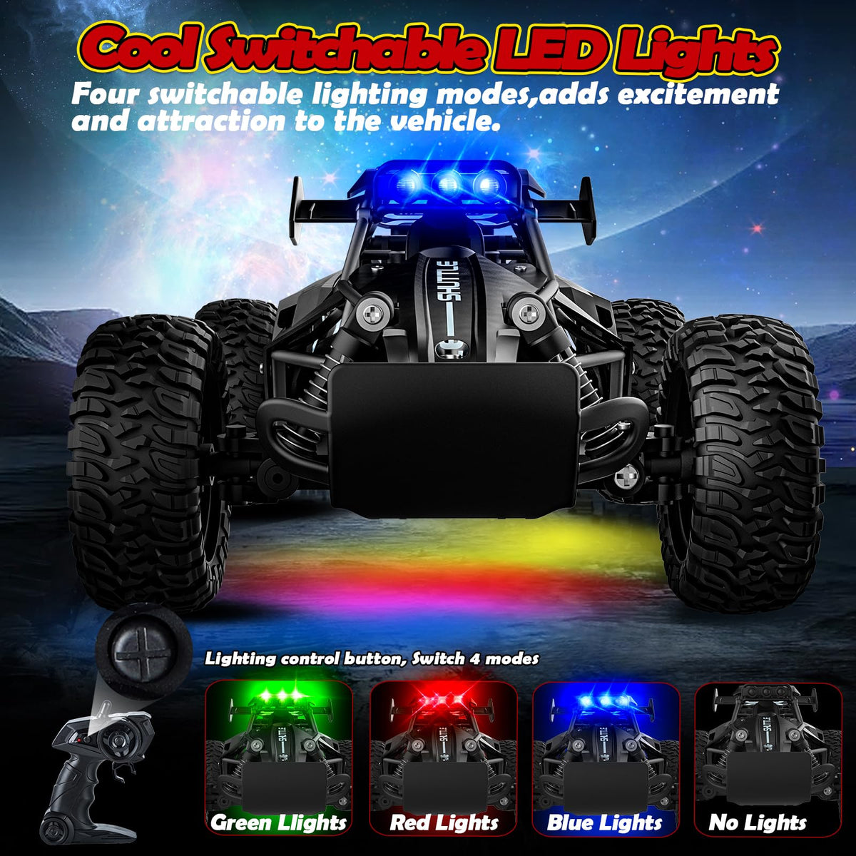 SZJJX RC car LED headlights on for engaging night racing