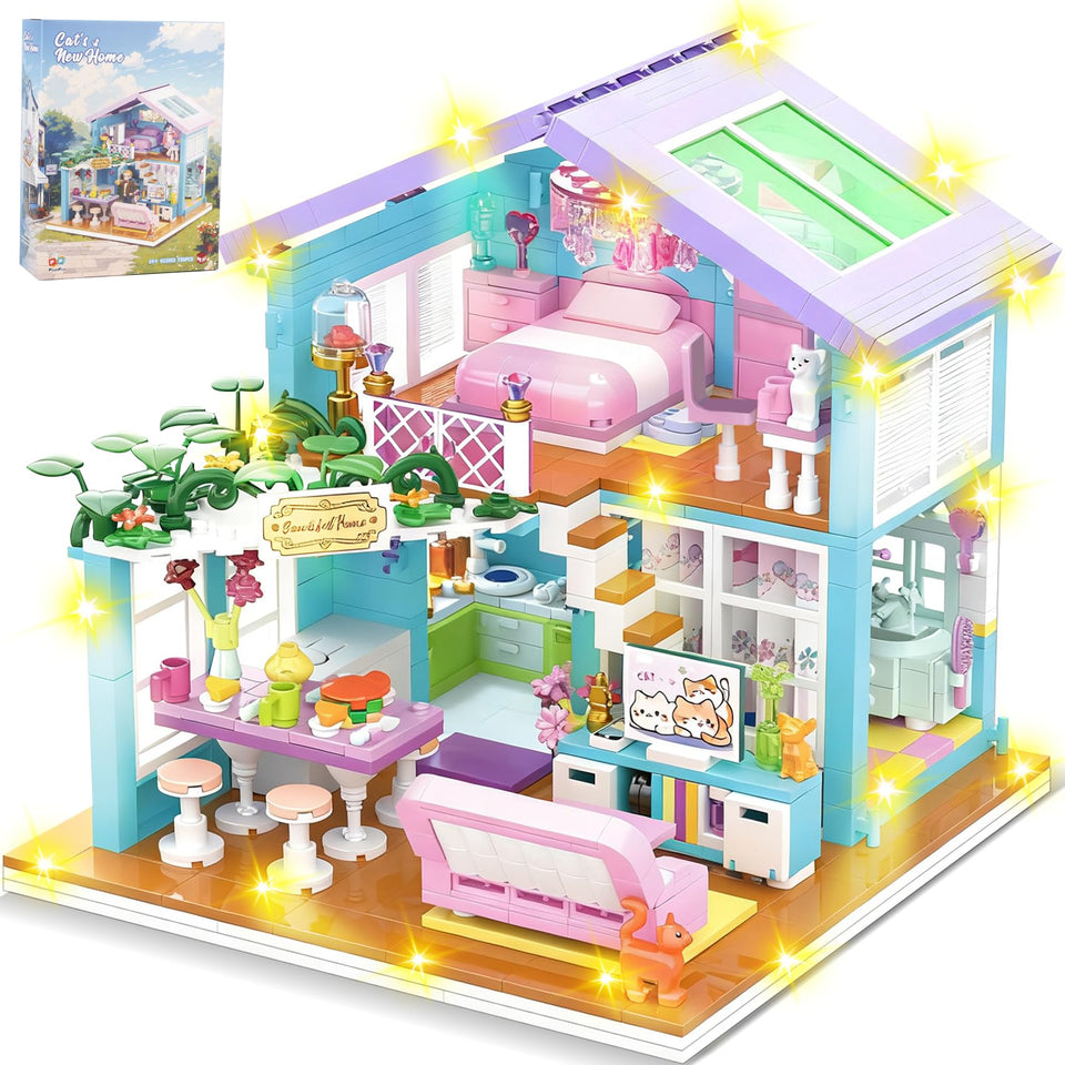 SZRUIZITEC 730pcs pink cat house building kit for imaginative play and design ideas