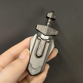 T-Conceal EDC Sword grey in-hand use demonstrates discreet desk-friendly action.