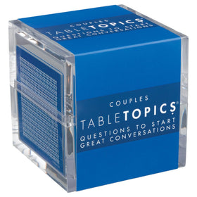 TableTopics couples cards in the clear cube container spark intimate date-night conversations.
