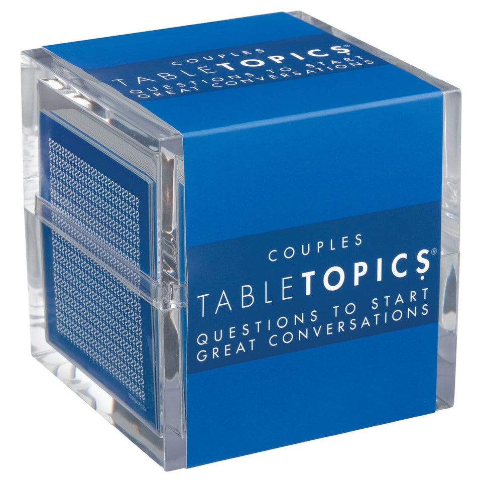 TableTopics couples cards in the clear cube container spark intimate date-night conversations.