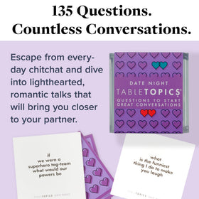 TableTopics Date Night cards spread on a table, inviting authentic conversations.