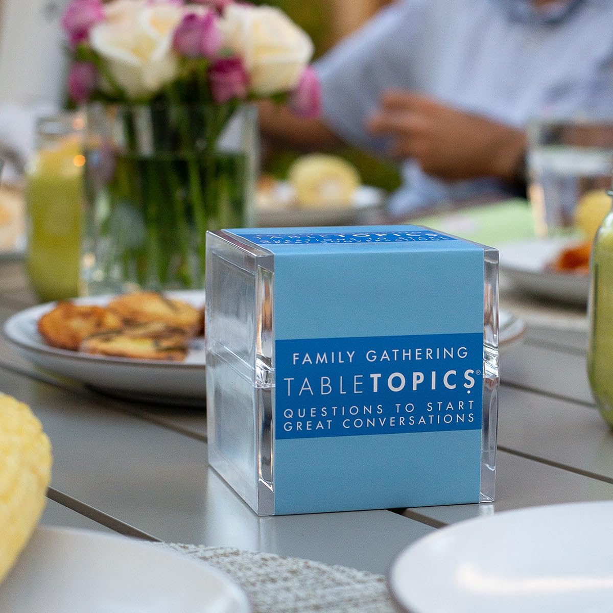 TableTopics family conversation starters on the table invite cross-generational chats.