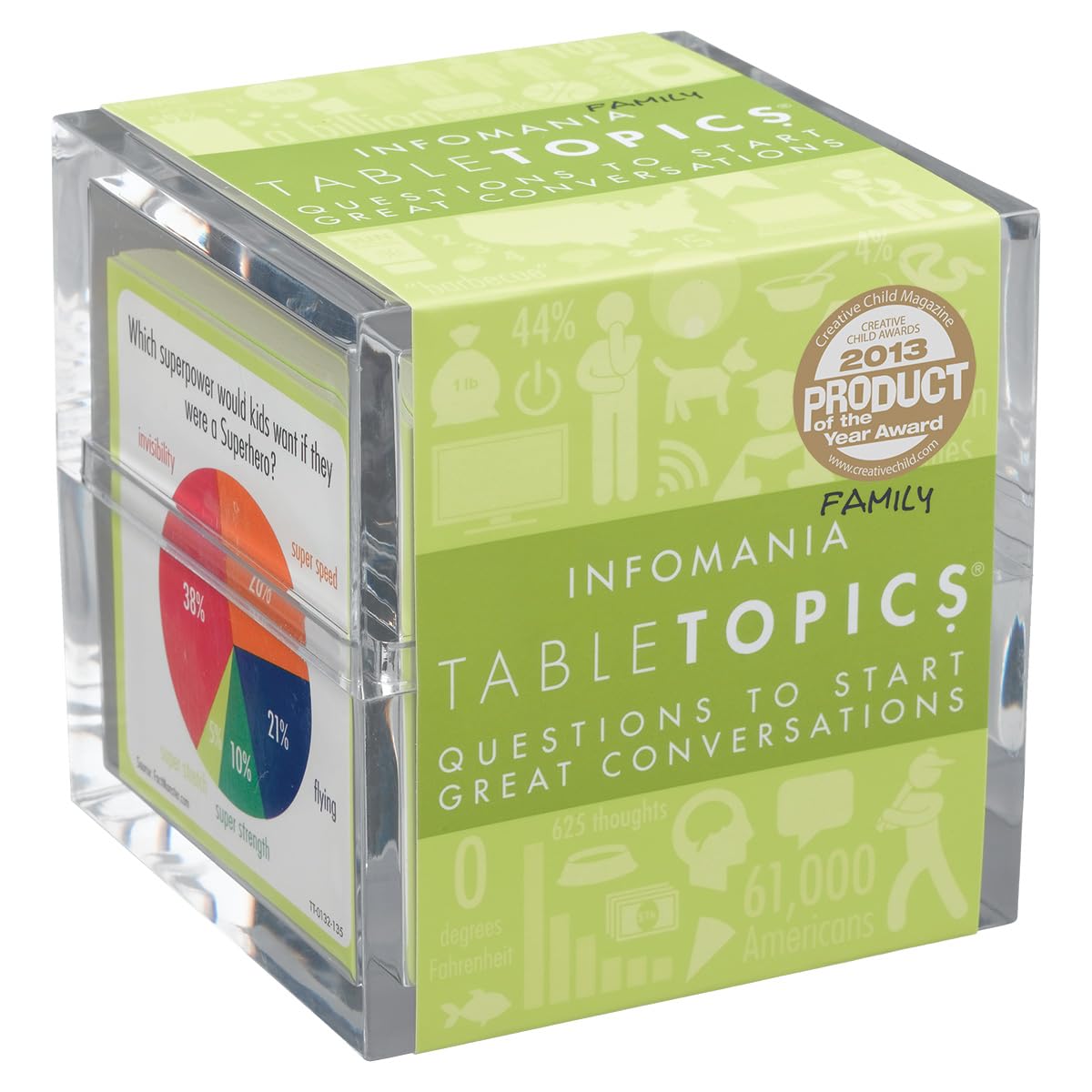 TableTopics Family Infomania card front with prompts for family meals