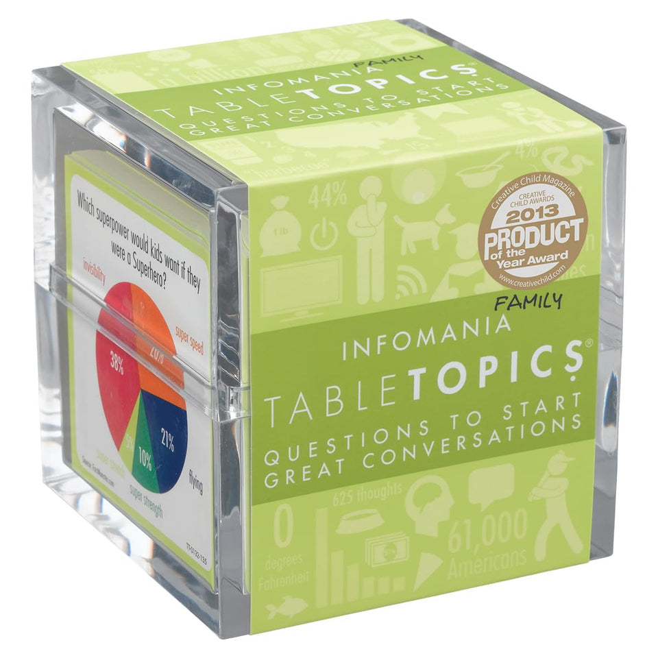 TableTopics Family Infomania card front with prompts for family meals