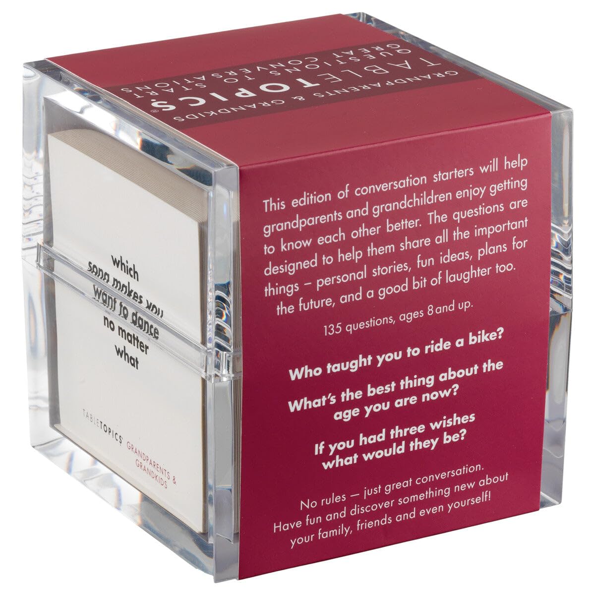 TableTopics cards with smiling grandparents and grandkids enjoying a shared moment.
