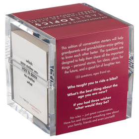 TableTopics cards with smiling grandparents and grandkids enjoying a shared moment.