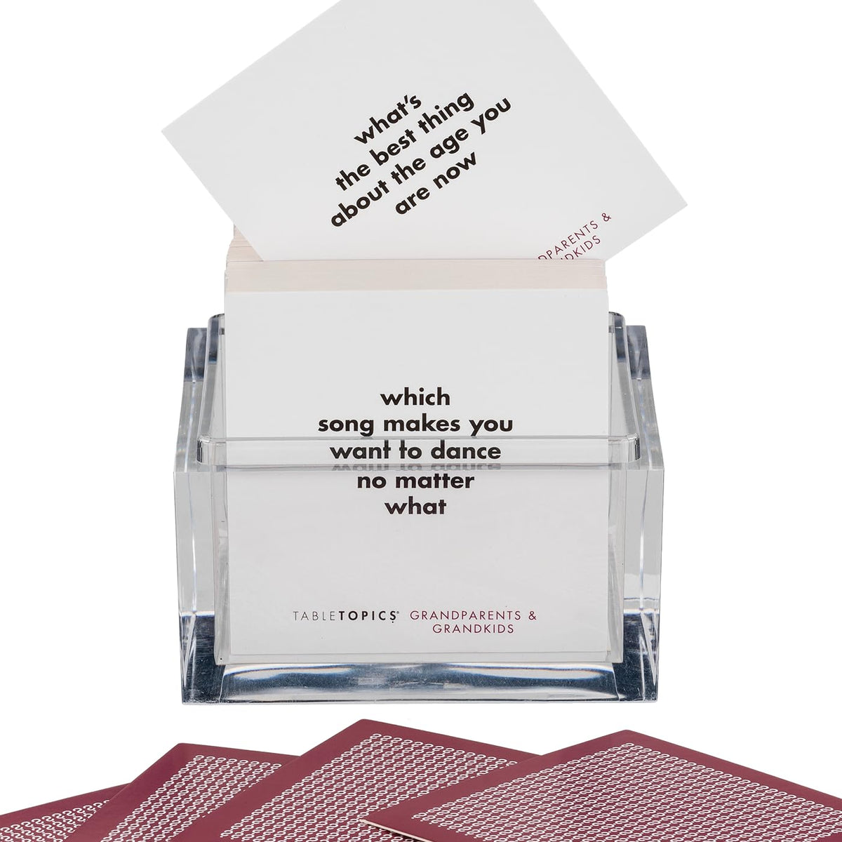 TableTopics questions close-up inviting open conversations between grandparents and kids.