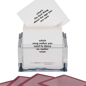 TableTopics questions close-up inviting open conversations between grandparents and kids.