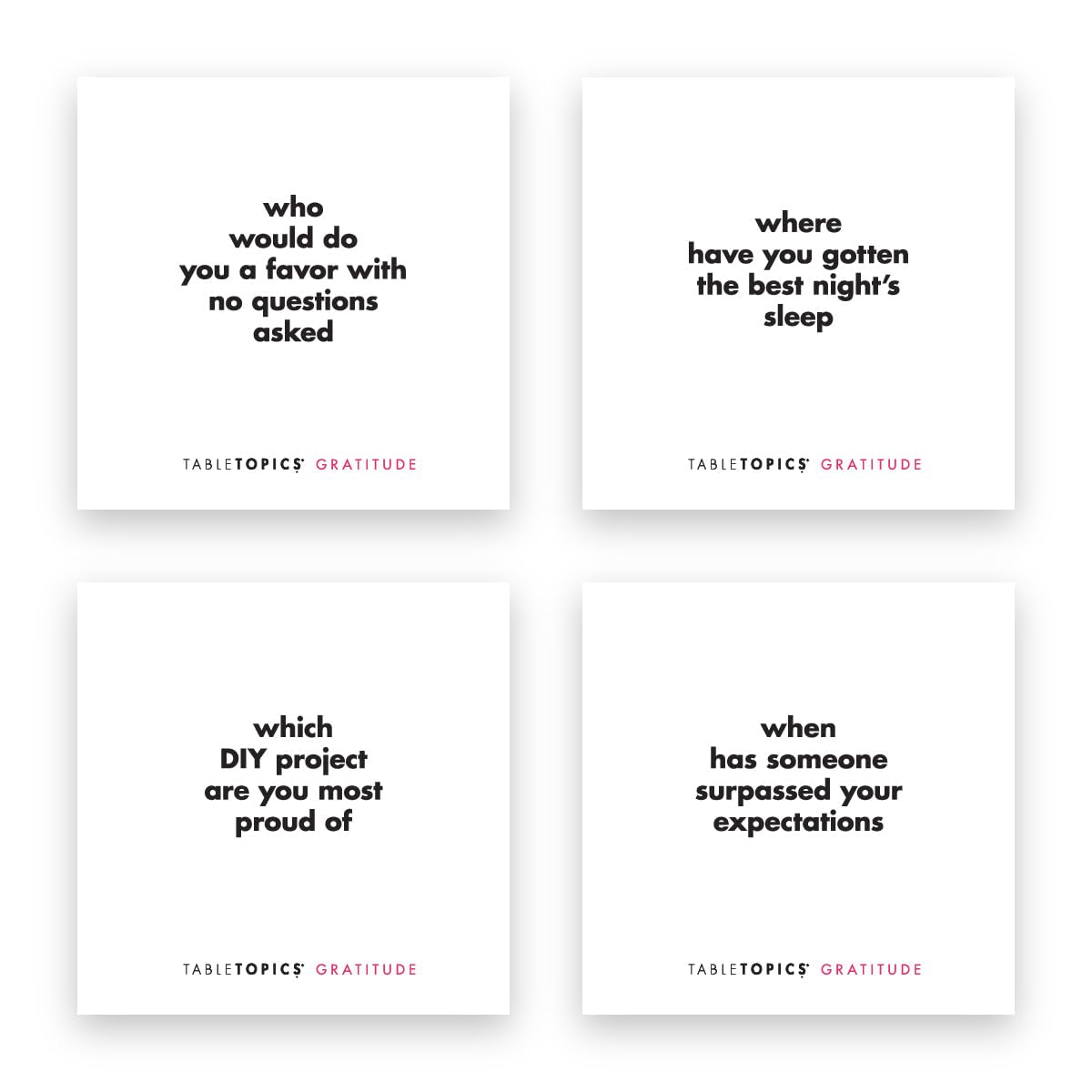 TableTopics Gratitude cards for game night and relaxed conversations.