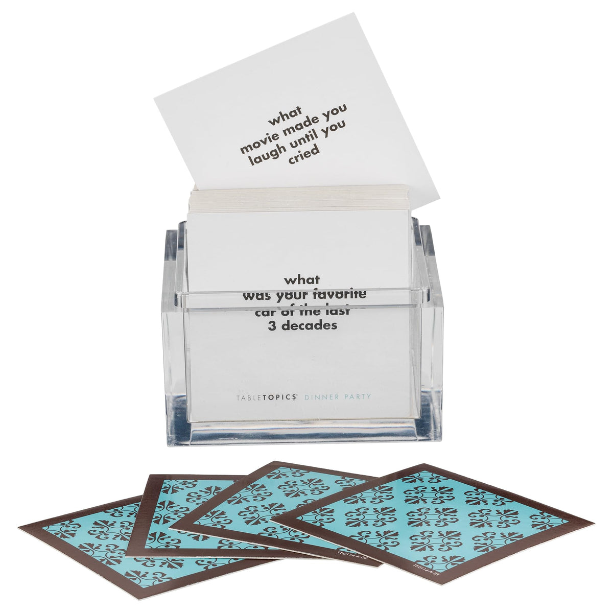 TableTopics host uses cards to guide a relaxed dinner
