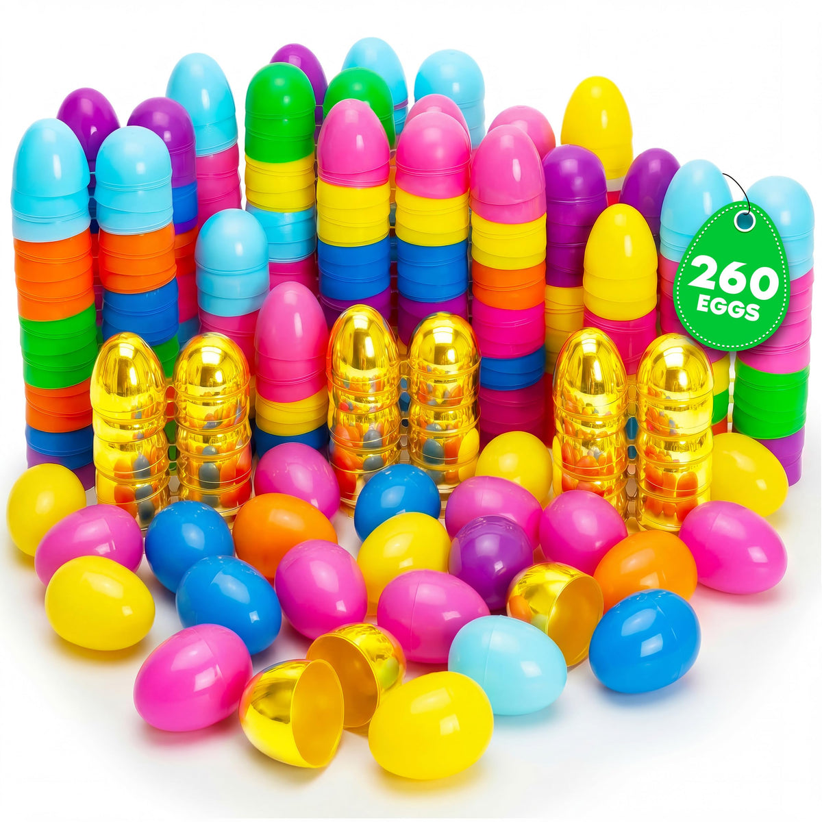 Taboom 2.3-inch Easter eggs with glossy gold accents for prizes.