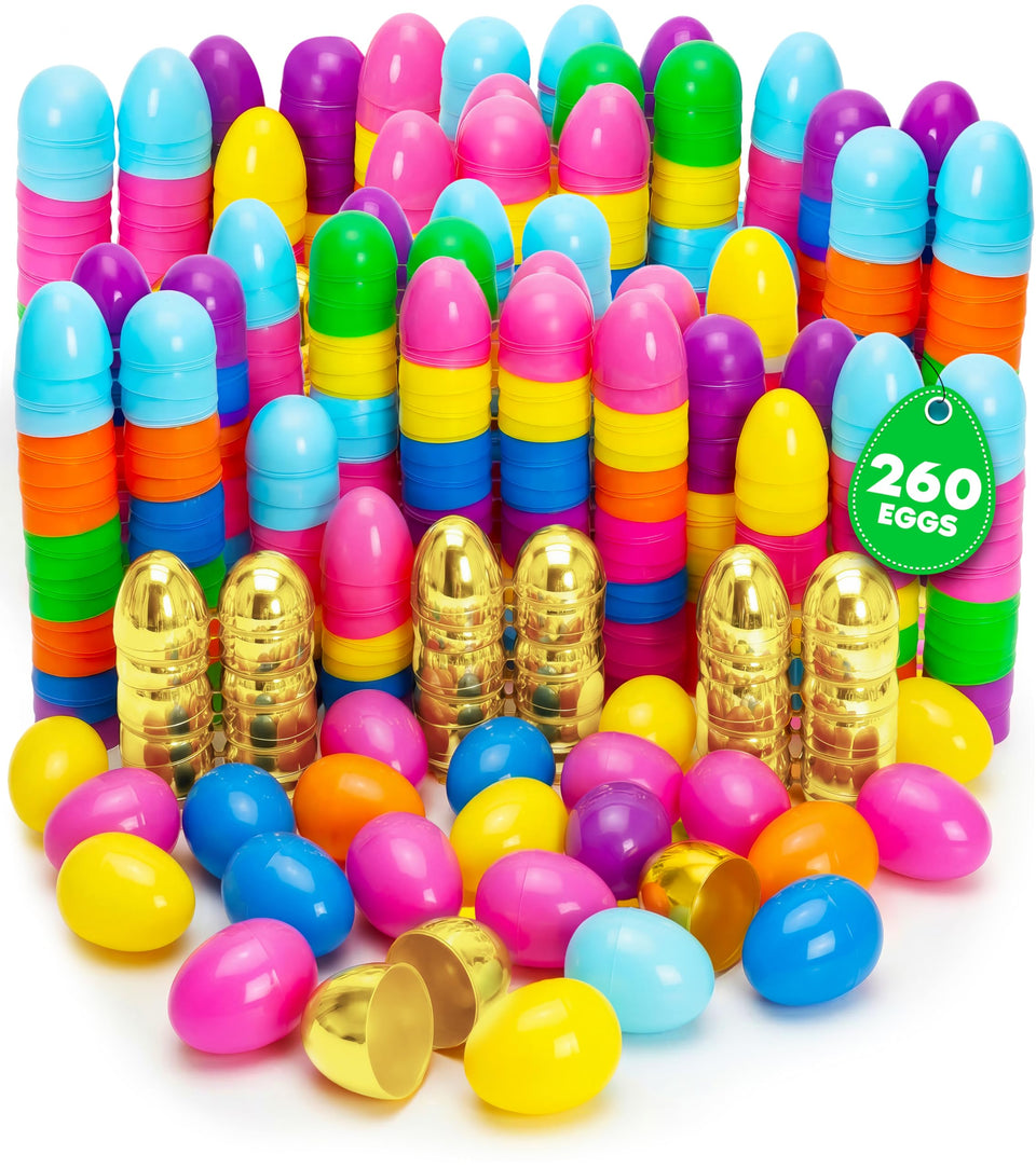 Taboom 260-count Easter eggs in bright colors for hunts and decorations.