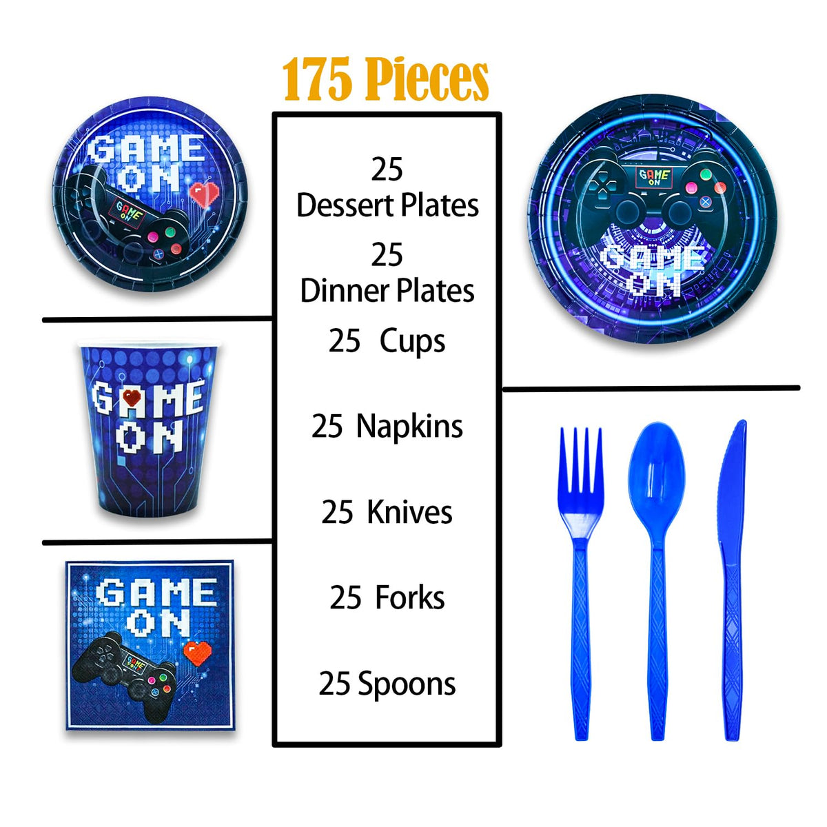 TabreMstr video game party plates 7-inch for snacks and desserts