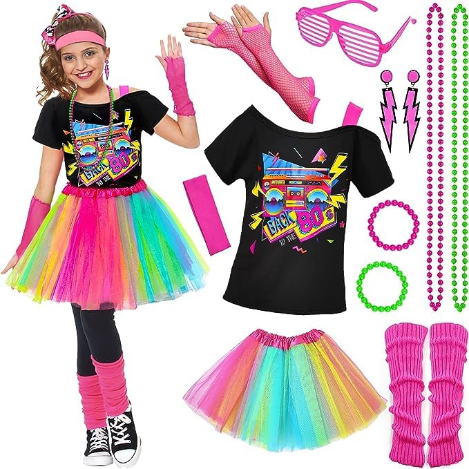 Tacobear 80s off-shoulder T-shirt for kids, breathable costume wear