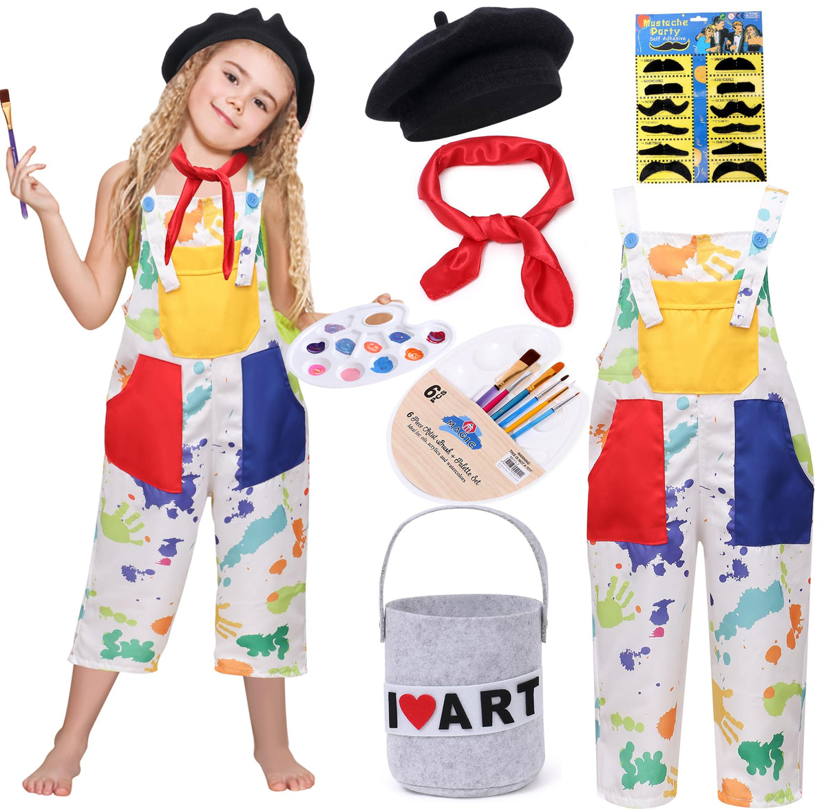 Tacobear kids artist costume overalls with pockets for brush storage during play