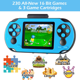 TaddToy 16-bit handheld blue back view highlights portable fun at home or on the move.