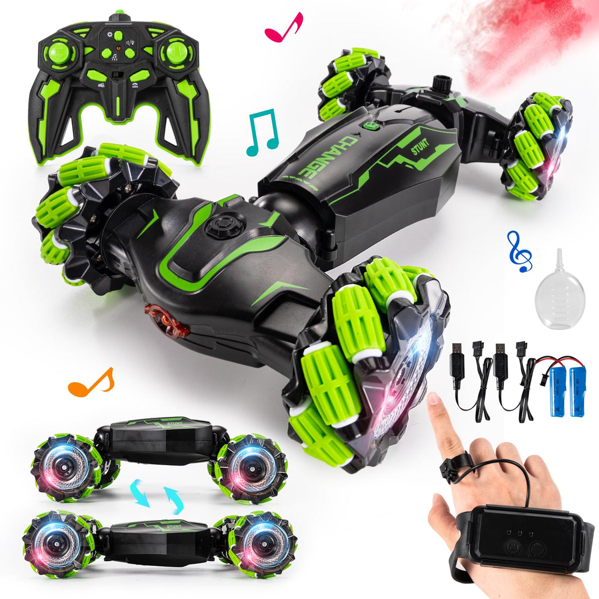 TADOZIC 4WD gesture sensor car front view with LED lights and bold styling.