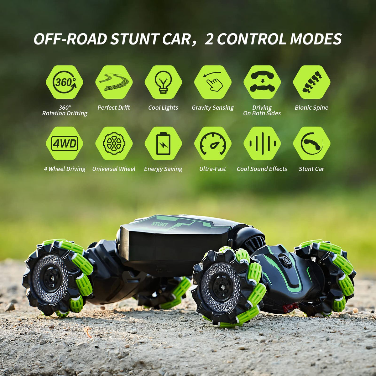 TADOZIC RC car with colorful lights and music display in action.