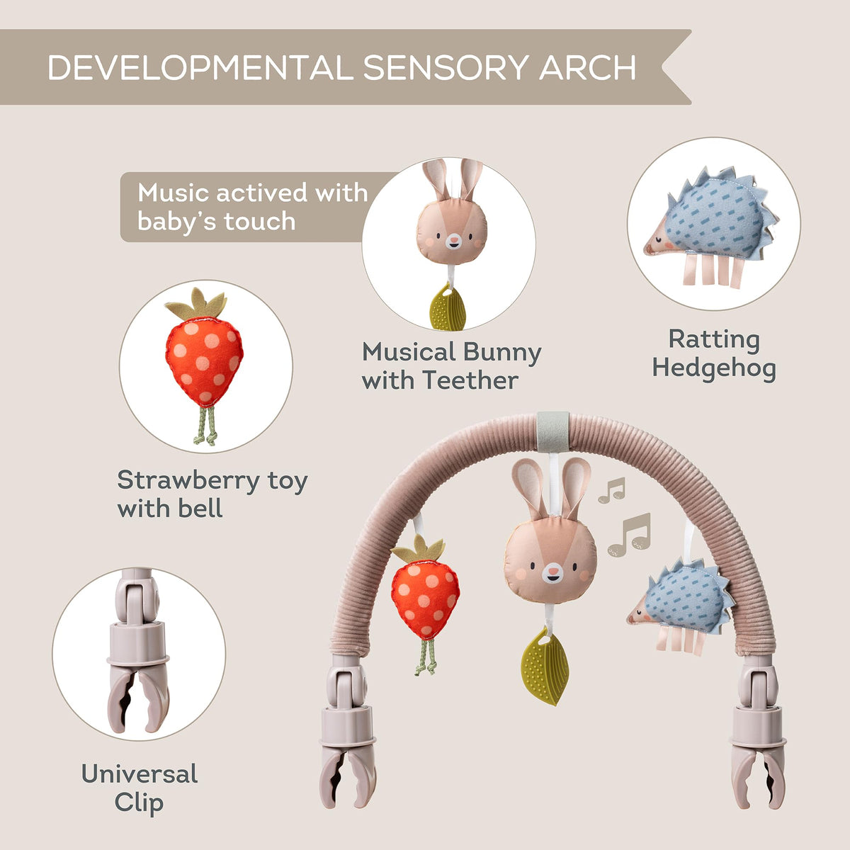 Taf Toys Activity Arch mirror encourages focus and tracking.