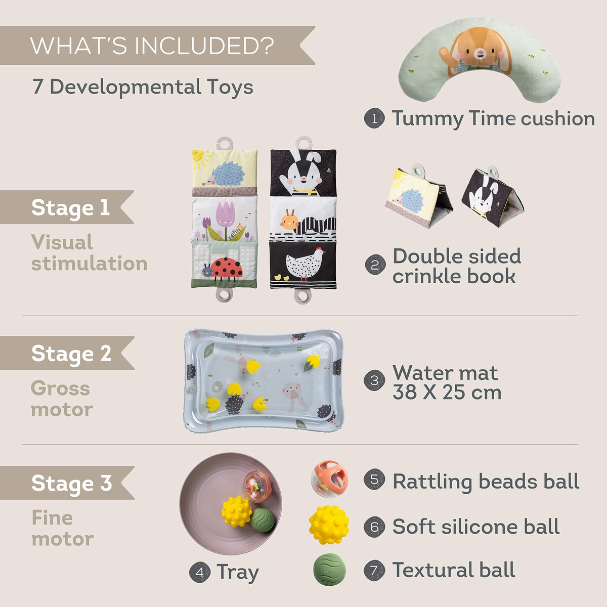 Taf Toys water mat with high-contrast scenes promoting tactile exploration