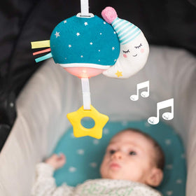 Taf Toys Musical Mini Moon pull-down star triggers music and color-changing lights.