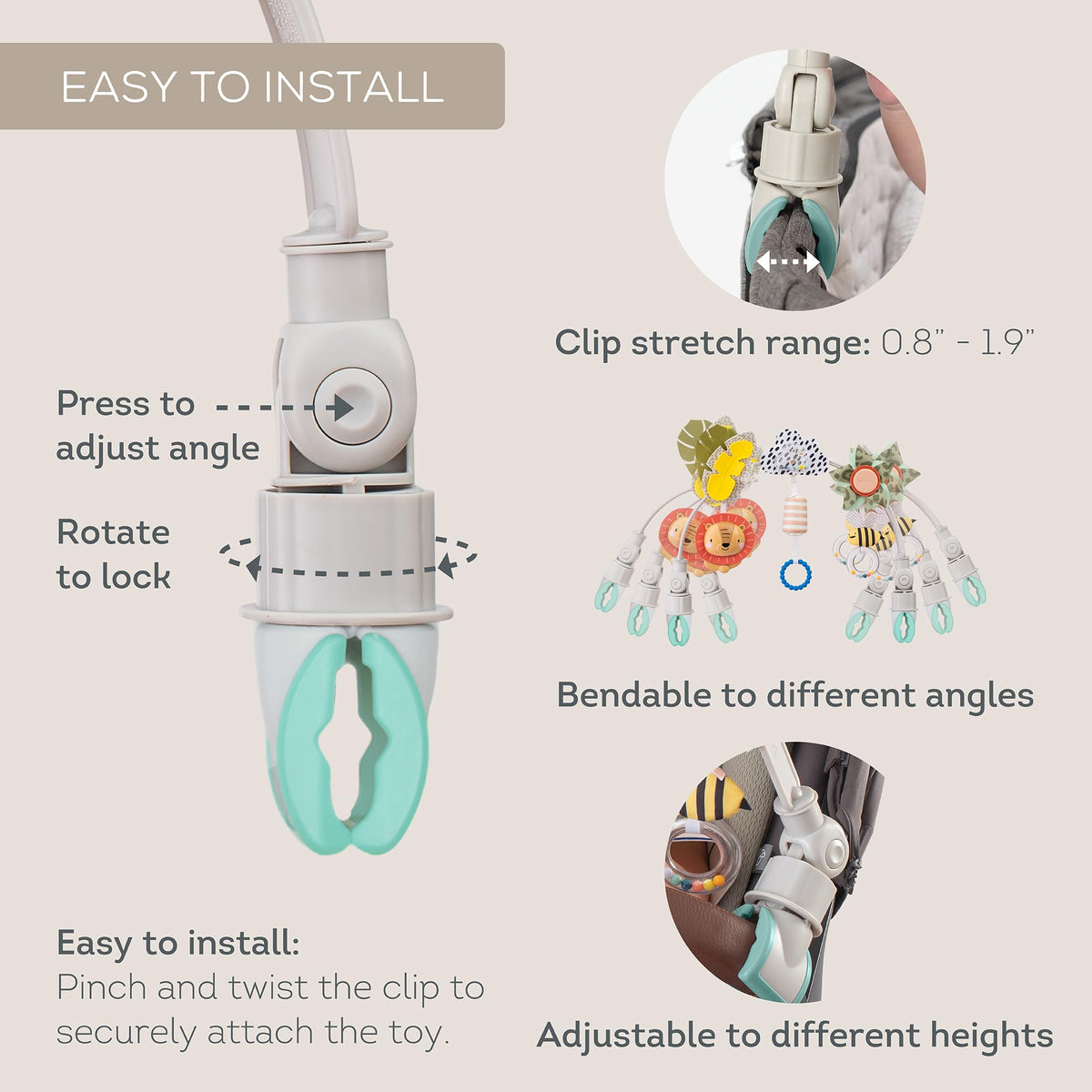 Taf Toys Savannah Adventures arch adjustable angle enables tailored stimulation for growing babies.