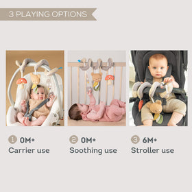 Taf Toys Bear Hug Spiral wraps securely around car seats for safe use.
