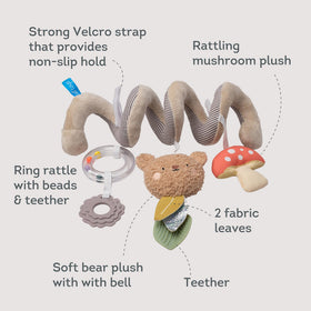 Taf Toys Bear Hug Spiral hanging toy keeps baby engaged during rides.