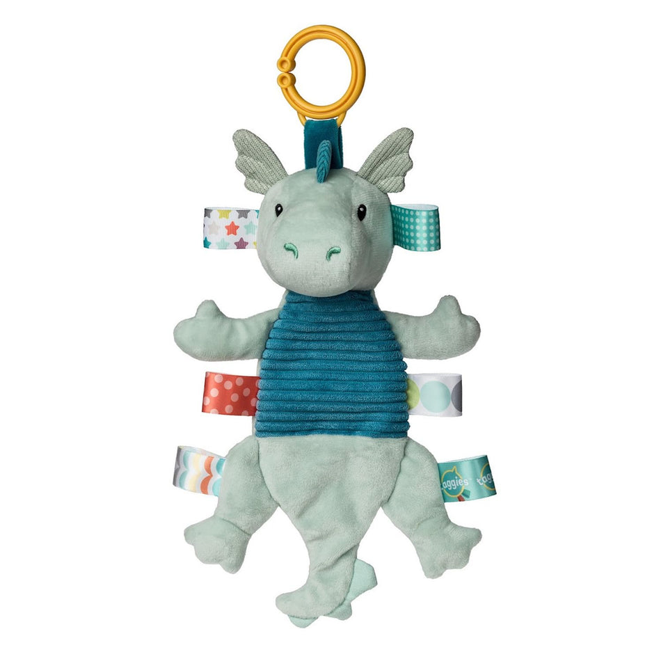 Taggies Drax Dragon with textured ribbons for sensory exploration and comforting play