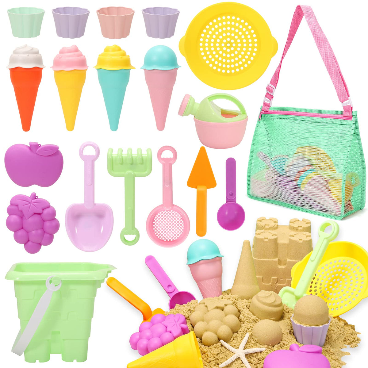 Tagitary beach toys with bright colors for creative sand play at the shore.