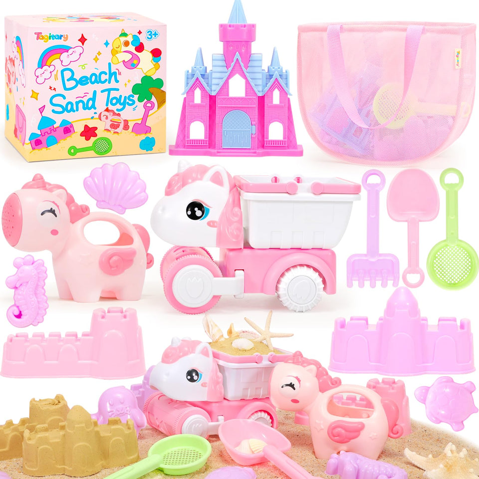 Tagitary unicorn sand toy truck with detachable parts for creative on-the-beach sand play.