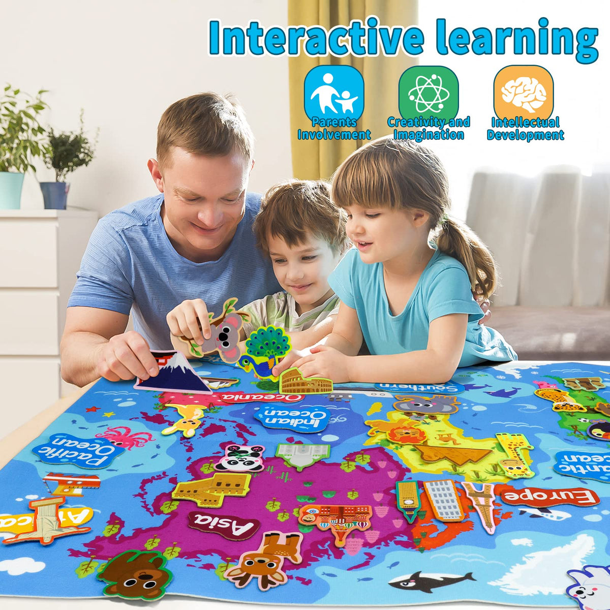 Taika World Felt Set continents and oceans layout