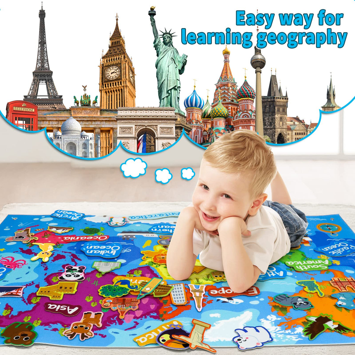 Taika World Felt Set places icons with famous landmarks