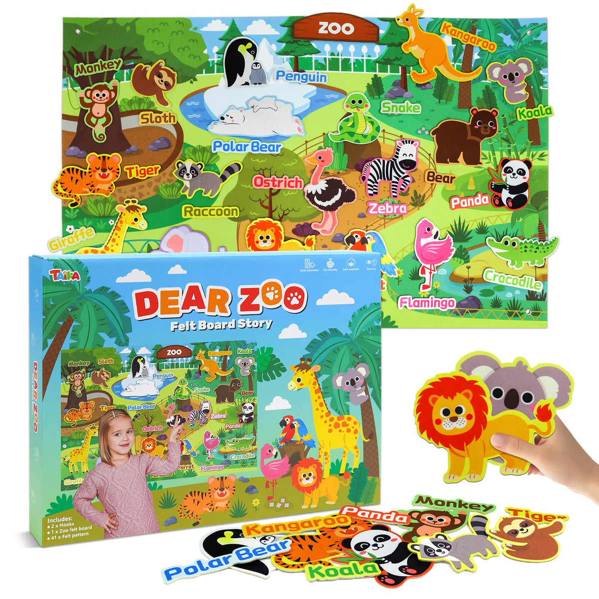 Taika Zoo flannel board layout shows the complete learning setup