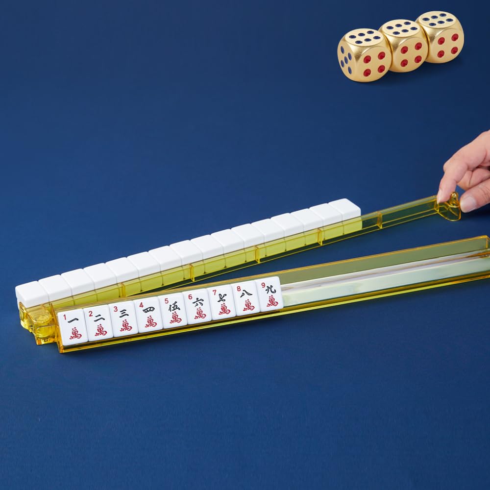 Set of four transparent racks with three golden dice for easy setup