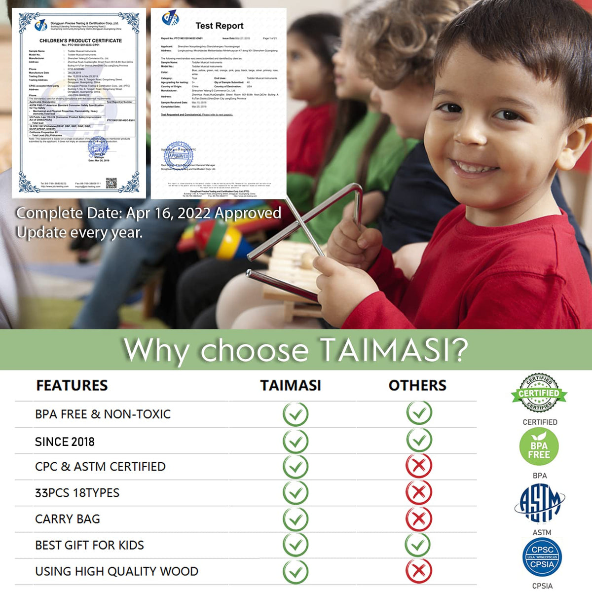Taimasi wooden tambourine for safe, playtime percussion.