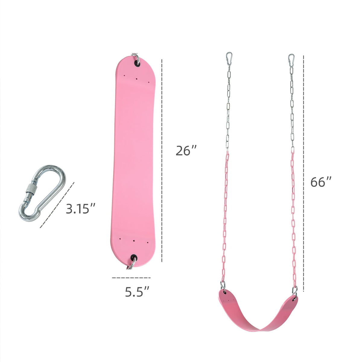 Take Me Away 66-inch chains with pink plastisol coating for pinch-free use