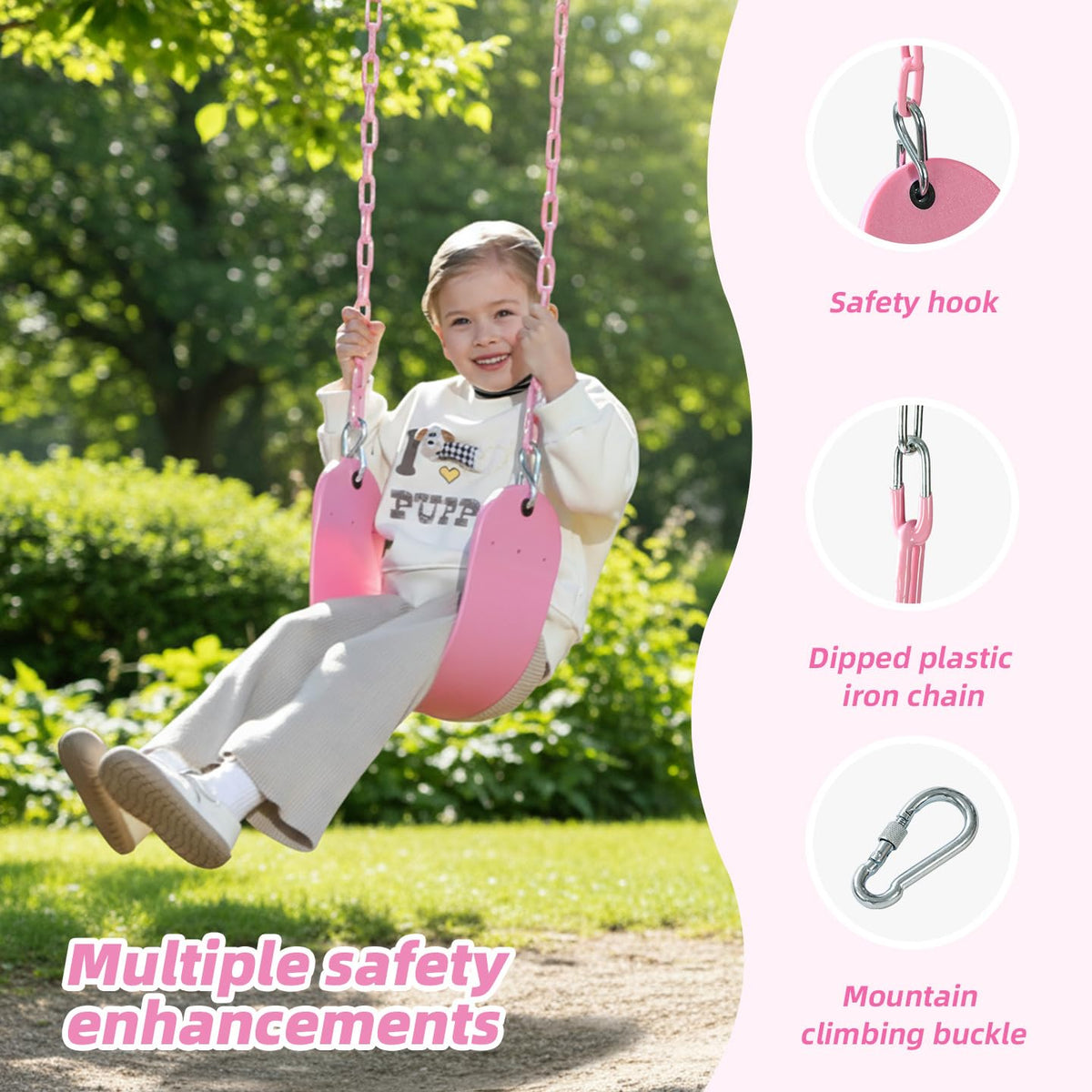 Take Me Away pink swing chains, 66 inches long, for sturdy outdoor play