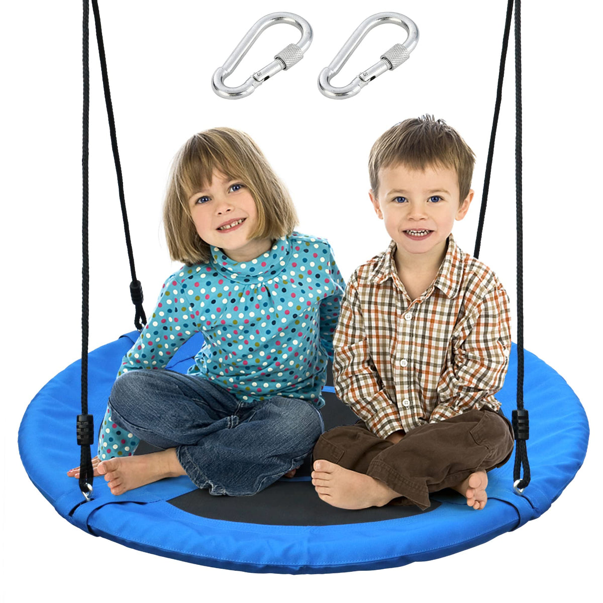 Take Me Away saucer tree swing blue seat close-up for comfortable outdoor play