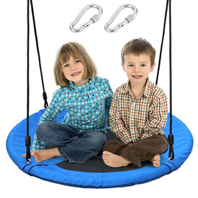 Take Me Away saucer tree swing blue seat close-up for comfortable outdoor play