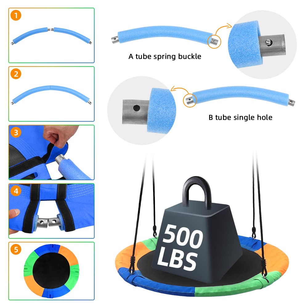 Take Me Away saucer tree swing seat for kids, ropes and carabiners included for quick install