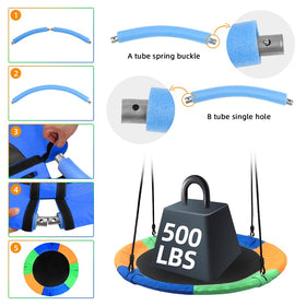 Take Me Away saucer tree swing seat for kids, ropes and carabiners included for quick install