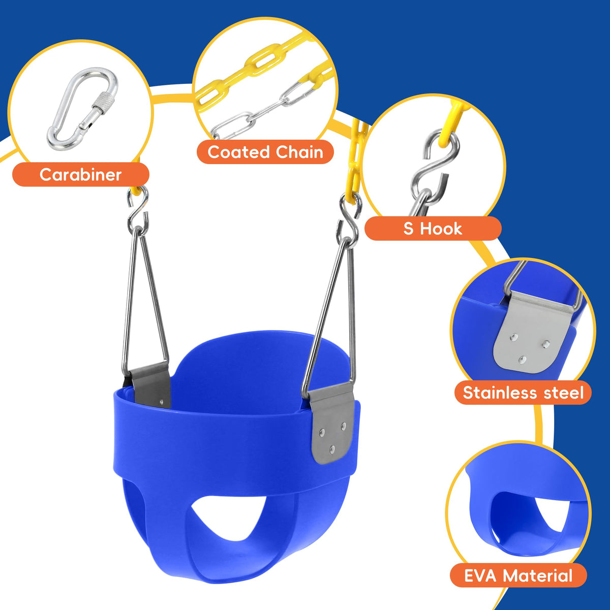Take Me Away toddler swing coated chains for smooth, rust-resistant hanging