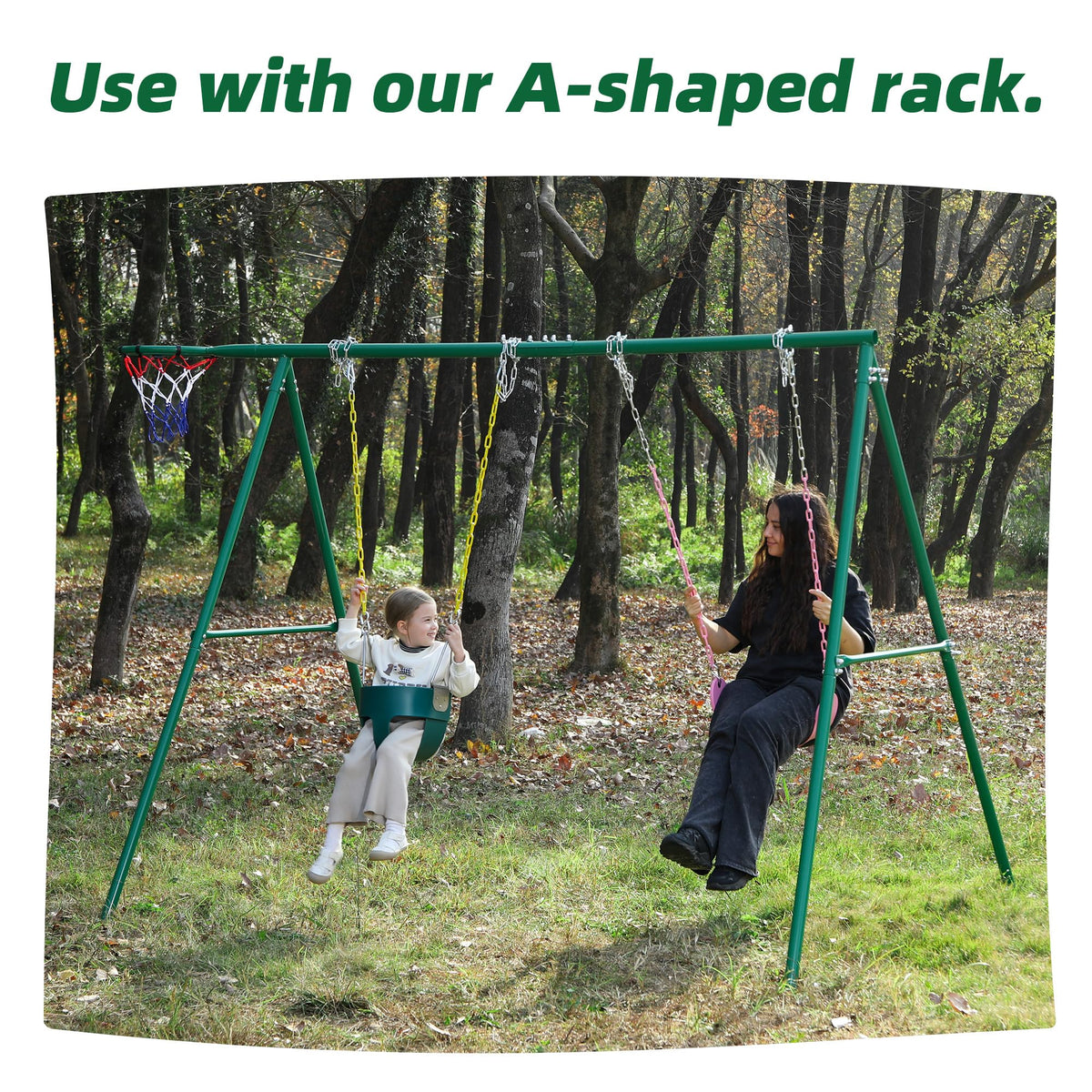 Take Me Away toddler swing adapts to porches and swingsets.