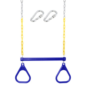 Take Me Away trapeze bar with rings and 48-inch chains for easy backyard setup.